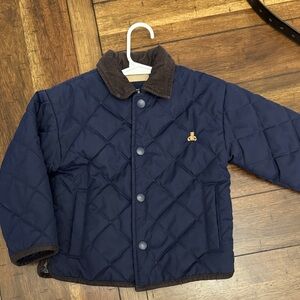 GAP Navy Quilted Kids Puffer with Brown Collar